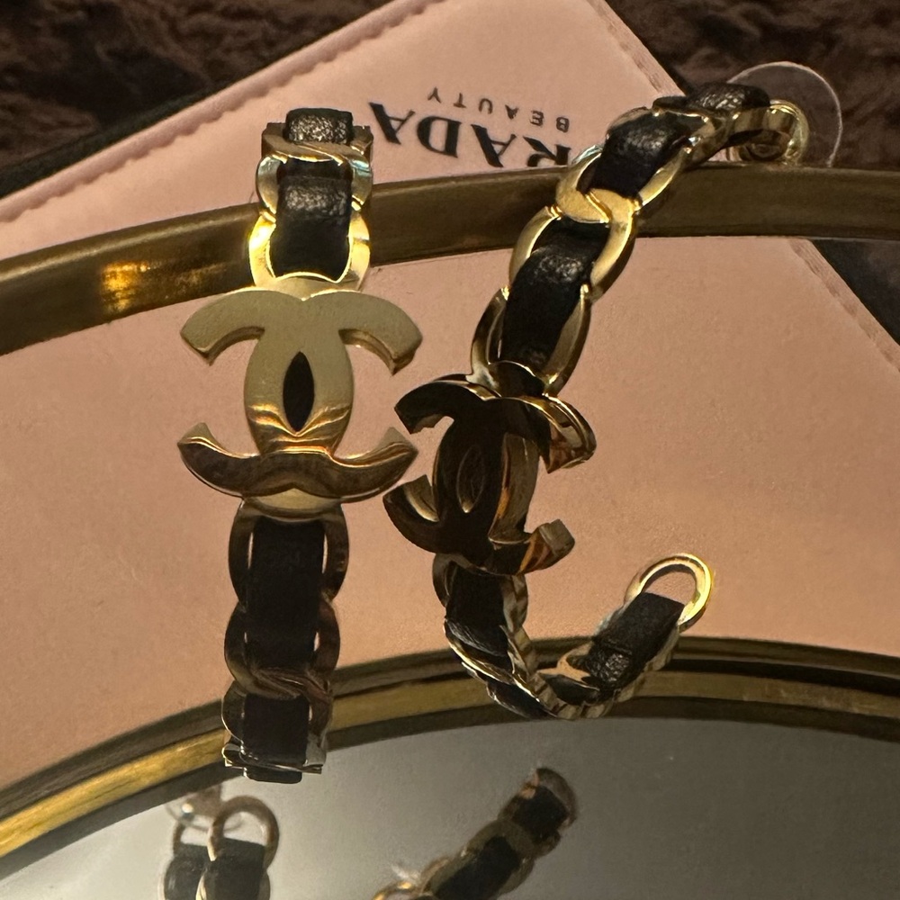 Gold and Black Chain Earrings.